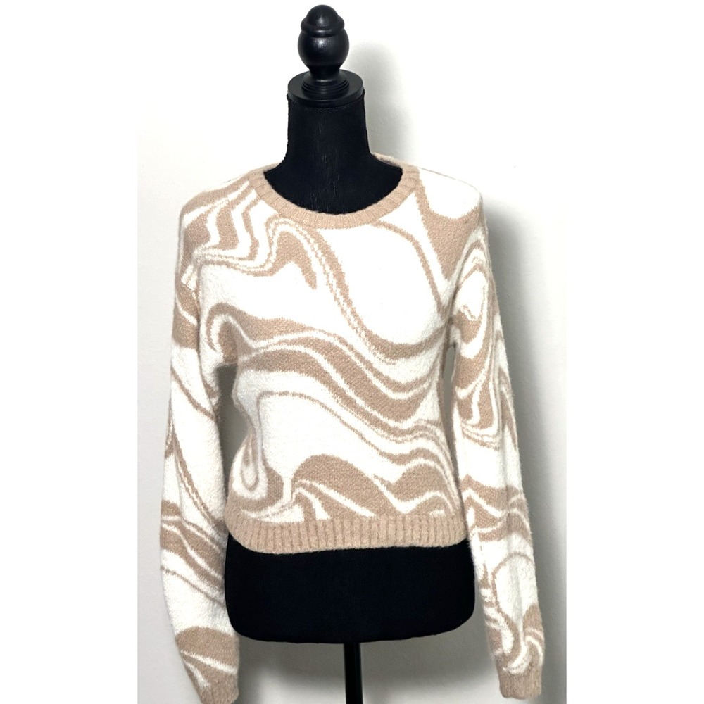 Hollister Women's Crewneck Cozy Sweater Beige Tan Swirls‎ Size (M)